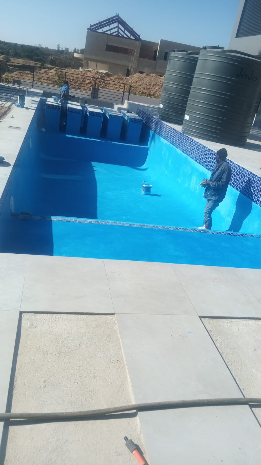 Premium Custom Built Blue Pool Construction Setup